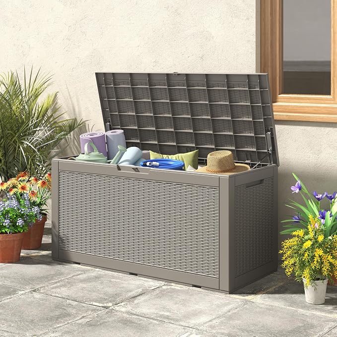120 Gallon Waterproof Large Resin Deck Box, Lockable Large Outdoor Storage - Image 7