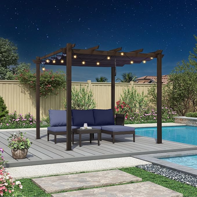 PURPLE LEAF Pergola 10' x 10' Retractable Canopy Metal Frame, All-aluminum by PURPLELEAF