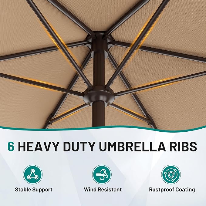 7.5FT Patio Umbrella Table Market Umbrella w/Tilt and Crank, Heavy-Duty Outdoor - Image 6