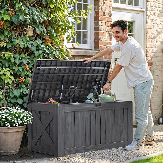 Greesum 120 Gallon Deck Box, Resin Outdoor Storage Container, Garden Tools - Image 4