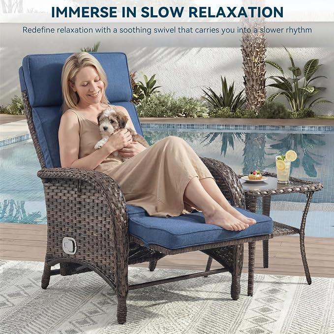3 Pieces Zero Gravity Wicker Patio Recliner Chairs Set of 2 - Image 4