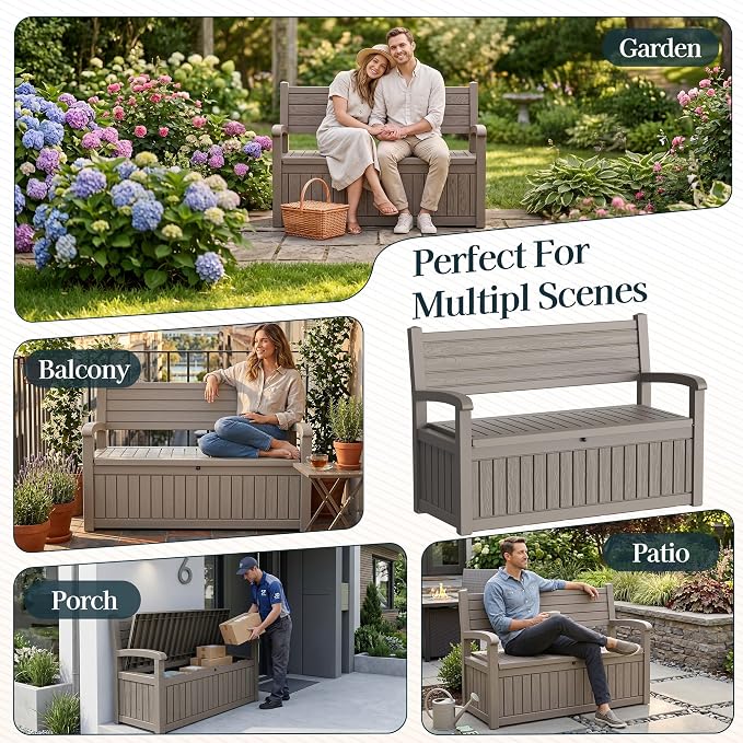 Outdoor Bench, Waterproof Garden Storage Bench, 100 Gallon Deck Box | Lockable - Image 6