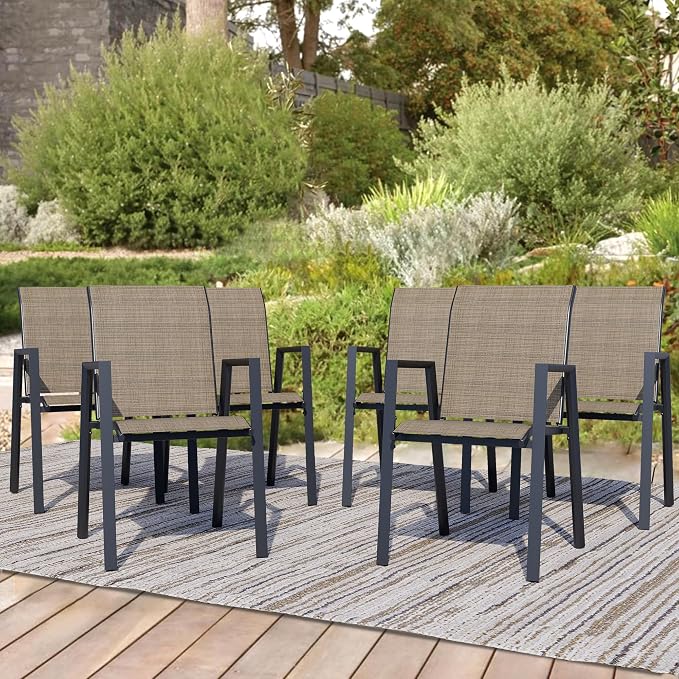 Outdoor Patio Chairs Set of 6, Mocha Stackable Outdoor Chairs, Lightweight by Home