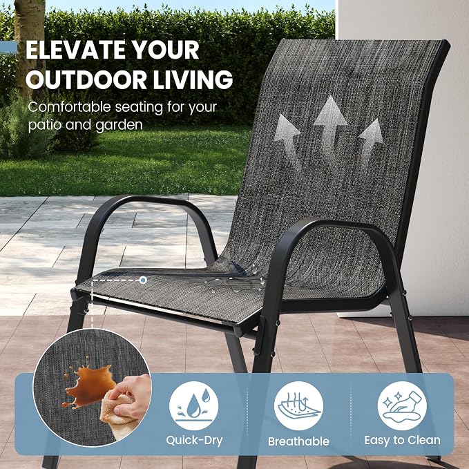 Patio Dining Chairs Set of 4, Outdoor High Stacking Chairs - Image 5