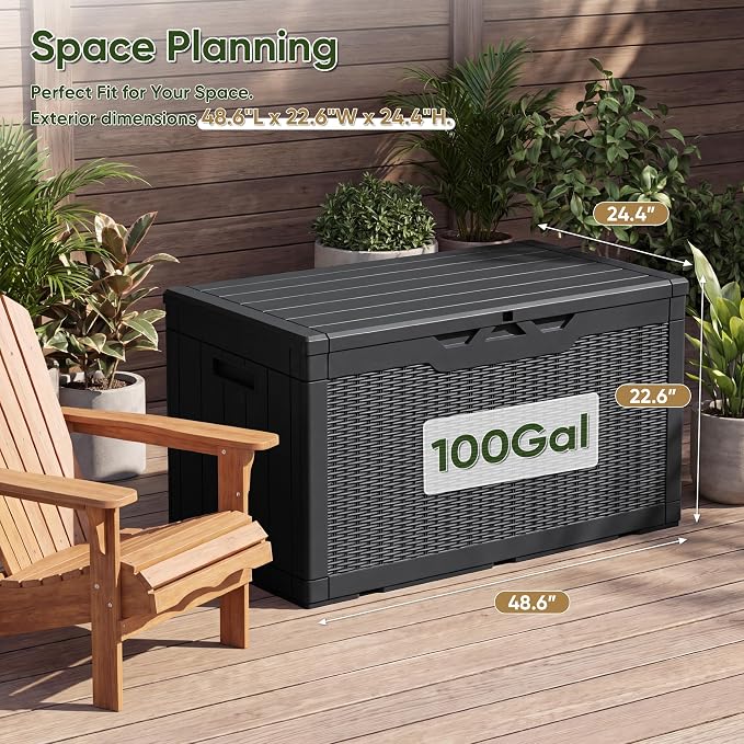 Flamaker Outdoor Storage Box 100 Gallon Waterproof Resin Deck Box | Large - Image 4