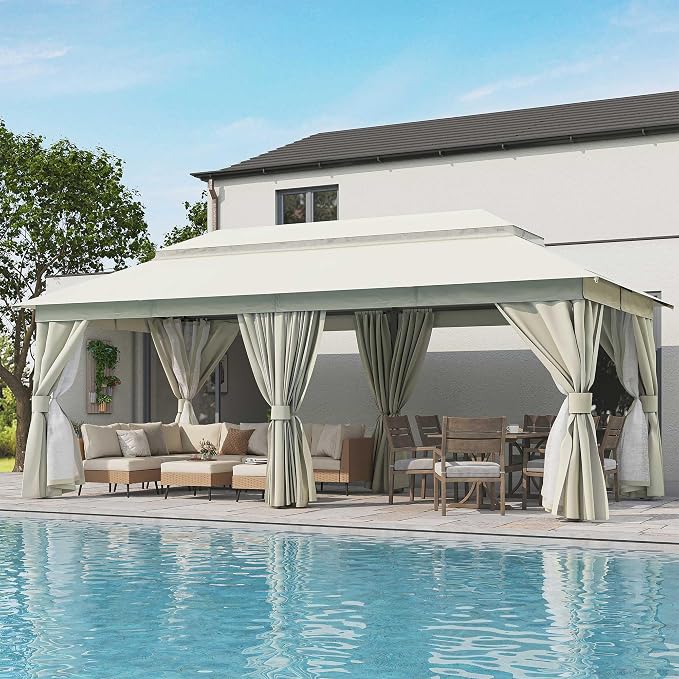 10'x20' Outdoor Gazebo, Metal Frame Heavy Duty Patio Canopy Tent Shelter by LAUSAINTHOME