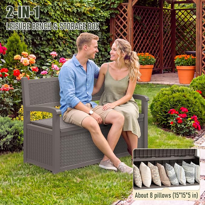 80 Gallon Outdoor Storage Bench, Resin Outdoor Storage Box - Image 3