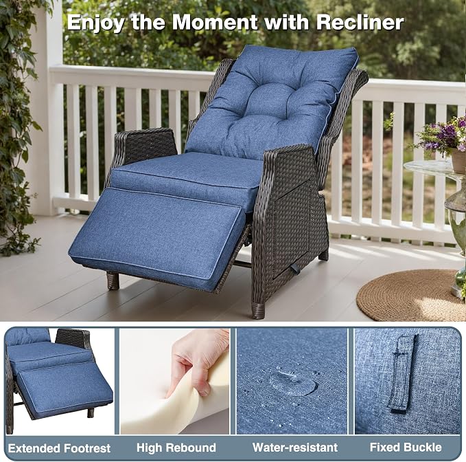 2 Pieces Outdoor Wicker Recliner - Image 4