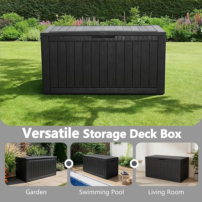 110 Gallon Waterproof Large Resin Deck Box, Lockable Large Outdoor Storage Box - Image 6