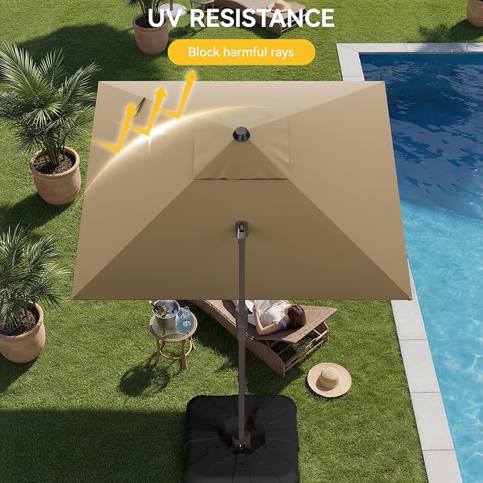 10x10FT Cantilever Outdoor Umbrella, 360° Rotating Large Offset Square Patio - Image 5