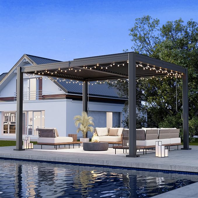 AirWire 10x12 FT Louvered Pergola Dark Gray | Metal Gazebo by AirWire