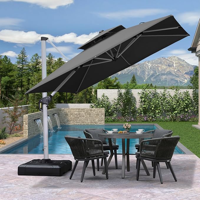 PURPLE LEAF Cantilever Outdoor Umbrella 9' x 9' Square Double Top, 3-Yr - Image 2