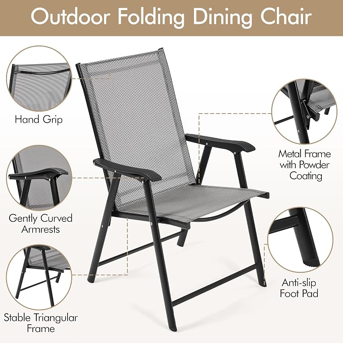 Yaheetech Patio Dining Chairs Set of 4 Outdoor Folding Lawn Chairs, folds flat - Image 5