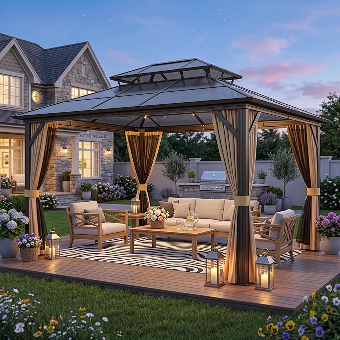 GAOMON 10x12ft Gazebo, Hardtop Outdoor Canopy Aluminum Frame Permanent Gazebo - Image 4