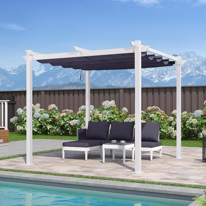 PURPLE LEAF Retractable Pergola 10' x 10' White Pergola, Extra Canopy, anchored - Image 2