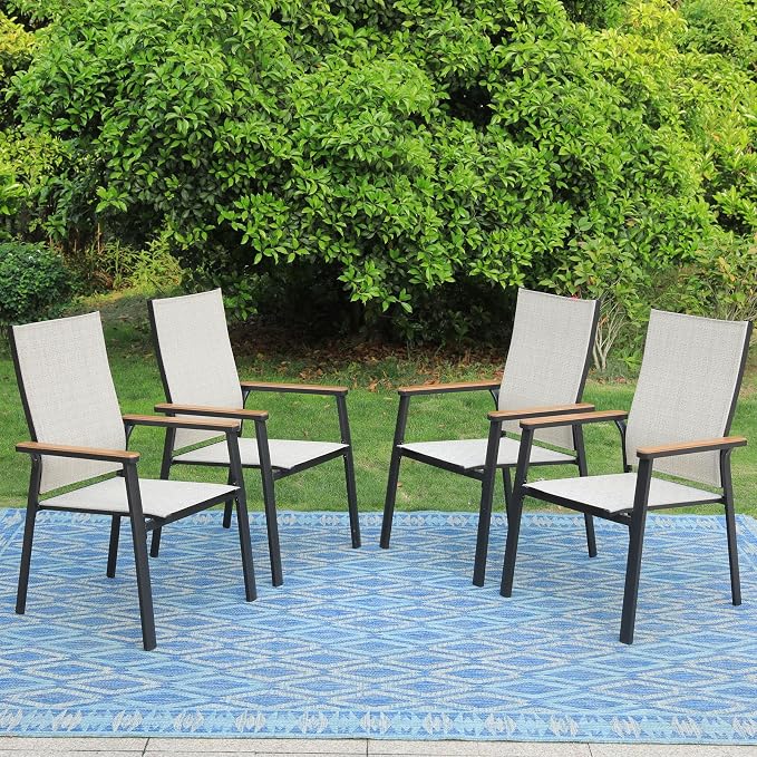 PHI VILLA Outdoor Stackable Dining Chairs Set of 4 w/Aluminum Frame, by PHIVILLA