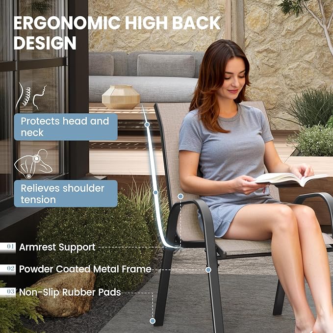 Patio Dining Chairs Set of 4, Stackable Dining Chairs High Back, Breathable - Image 5