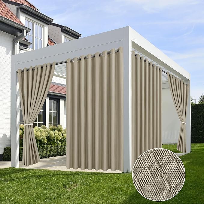 Linen Outdoor Curtains for Patio Waterproof 4 Pcs 110x120 In Taupe | Light by HolidayIdeas
