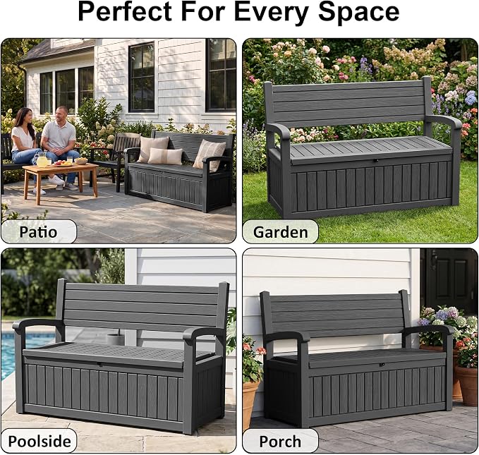 100 Gallon Outdoor Storage Bench, Waterproof Resin Deck Box - Image 6