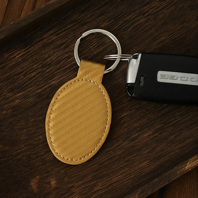 LaserGram Oval Keychain, Golf Ball, Personalized Engraving Included (Carbon Fiber Gold)