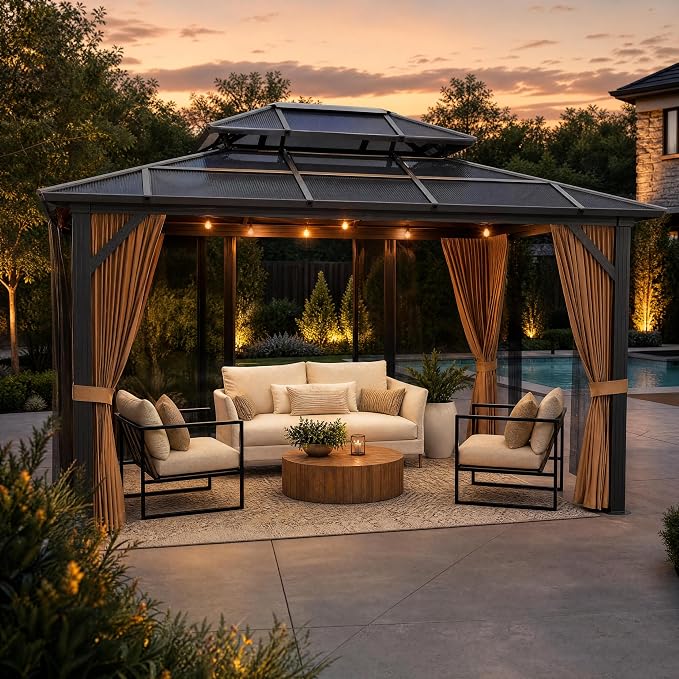 GAOMON 10'x12' Hardtop Gazebo, Outdoor Polycarbonate Double Roof Canopy by GAOMON