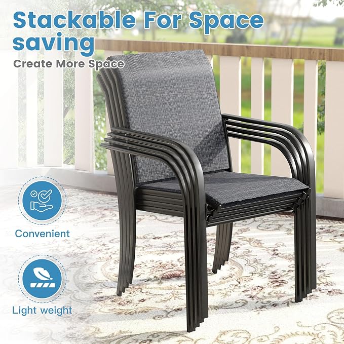 DIFY Patio Chairs Set of 2, Stackable Textilene Outdoor Dining Chairs - Image 4