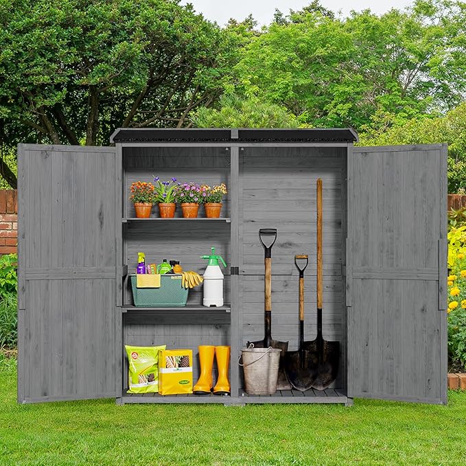 Gizoon Outdoor Cabinet, Waterproof Roof, Double Lockable Wooden Shed | 2 - Image 2