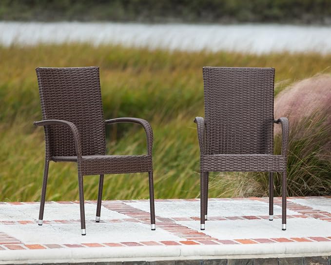 Patio Sense 62664 Morgan Outdoor Wicker Stacking Chairs, Powder-Coated Steel - Image 2