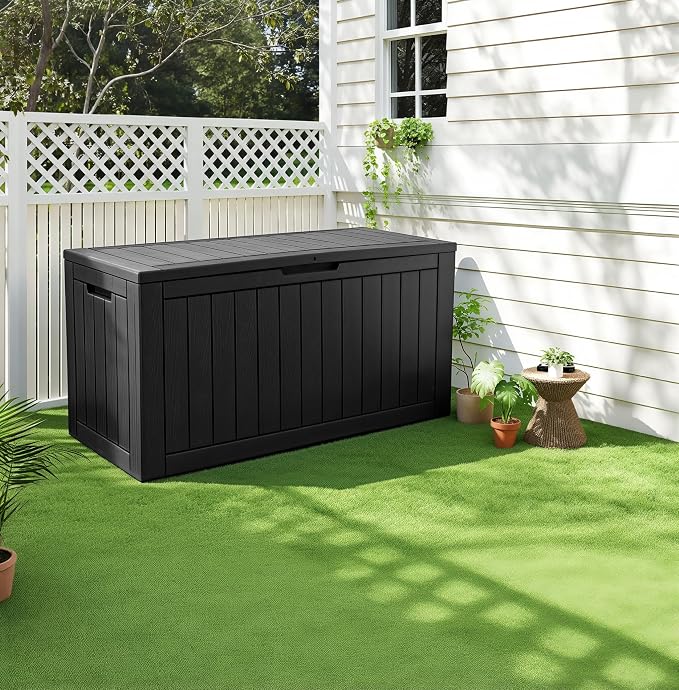 97 Gallon Waterproof Large Resin Deck Box, Lockable Large Outdoor Storage Box - Image 7