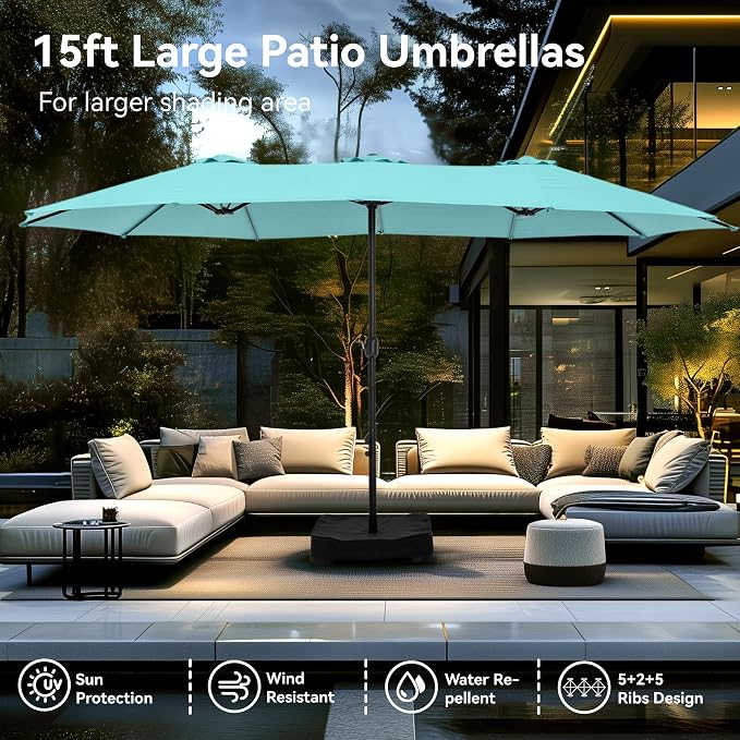 PHI VILLA 15ft Large Outdoor Patio Umbrella - Image 7
