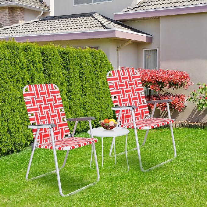 VINGLI Patio Lawn Webbed Folding Chairs Set of 2, Outdoor Beach Chair Portable - Image 6