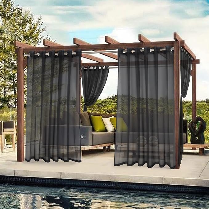 BONZER Outdoor Sheer Curtains for Patio Waterproof 2 Panels | Wide Grommet - Image 5