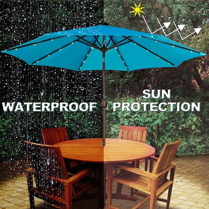 9 ft Solar Umbrella, 32 LED Lighted Patio Umbrella, Table Market Umbrella - Image 5
