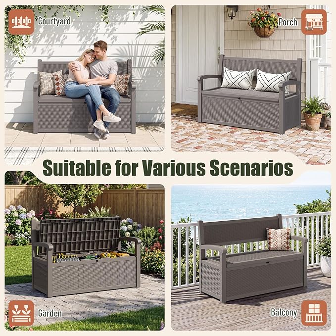 80 Gallon Outdoor Storage Bench, Resin Outdoor Storage Box - Image 7
