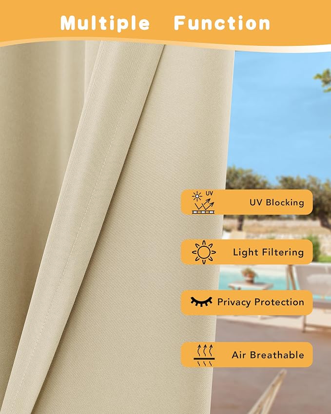 HolidayIdeas Outdoor Curtains for Patio Waterproof 4 Pcs 54x84 Inch Cream | - Image 3