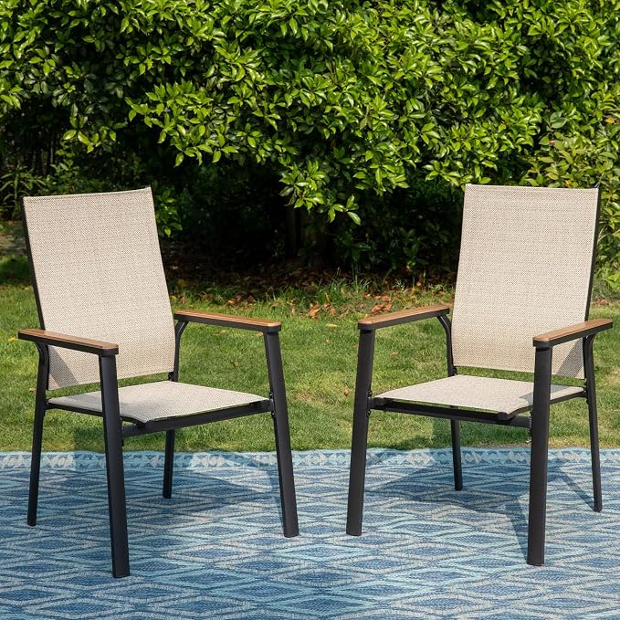 PHI VILLA Outdoor Stackable Dining Chairs Set of 2 w/Aluminum Frame, by PHIVILLA