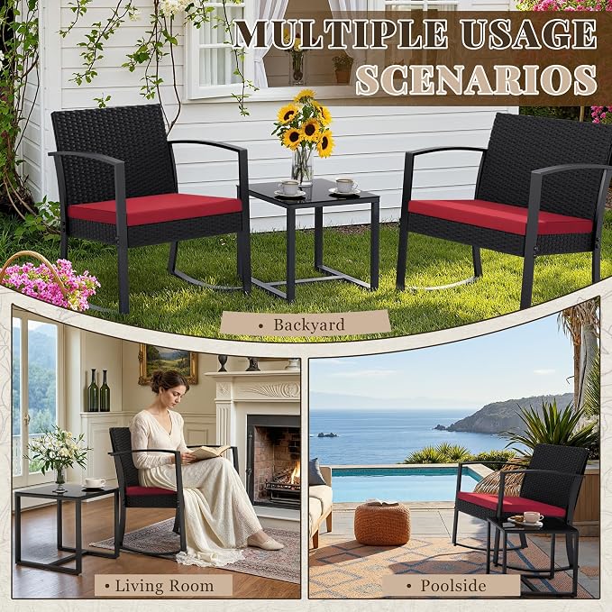 Homall Patio Furniture Set 3 Piece Resin Outdoor Bistro Set Rocking Patio Chairs - Image 7