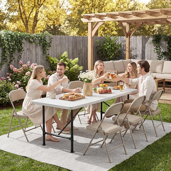 8 Pack Padded Folding Chairs, Portable Metal Foldable Chairs - Image 8