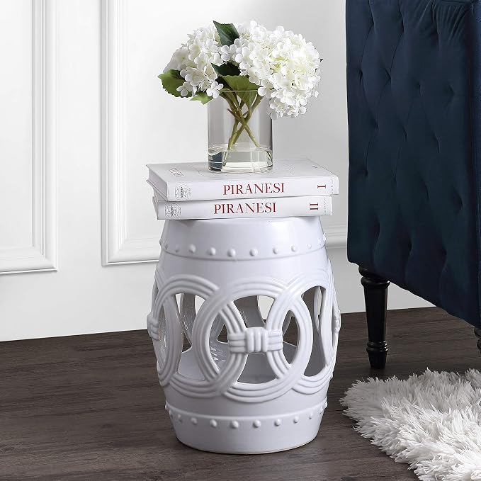 JONATHAN Y Lucky Coins 16" Ceramic Garden Stool Side Table, Drum Shape - Image 2