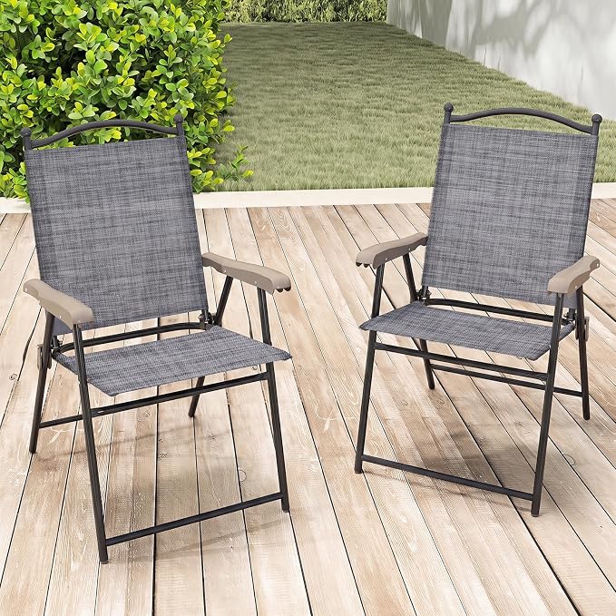 GIANTEX Set of 2 Patio Folding Chairs, Outdoor Patio Dining Chairs w/Armrest - Image 7