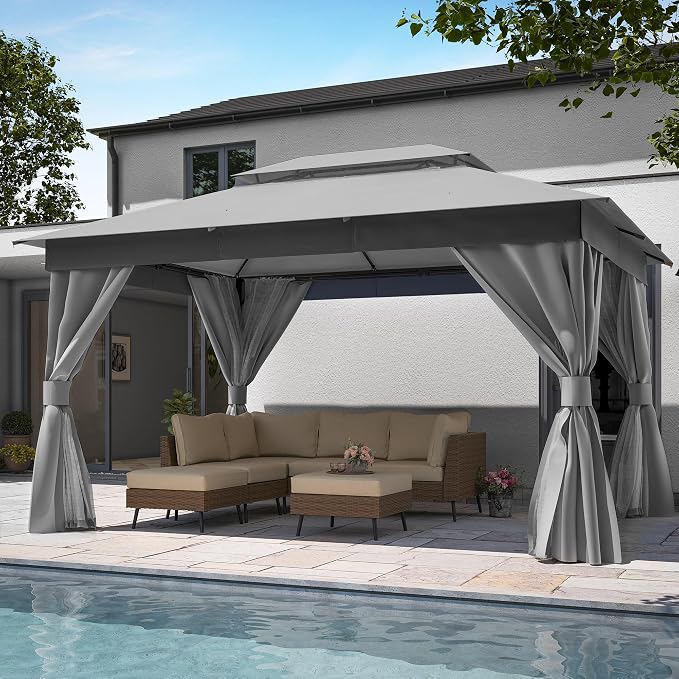 10'x13' Outdoor Gazebo, Metal Frame Heavy Duty Patio Canopy Tent Shelter by LAUSAINTHOME