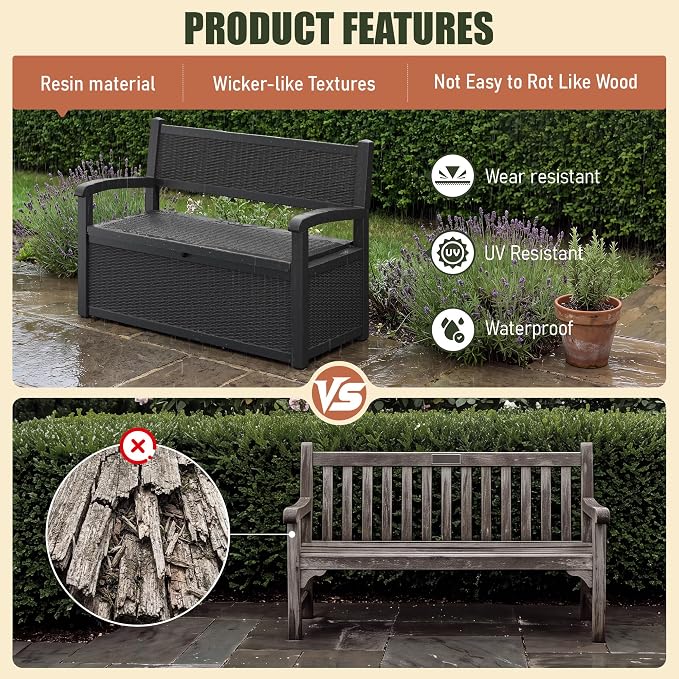 80 Gallon Outdoor Storage Bench, Resin Outdoor Storage Box - Image 6