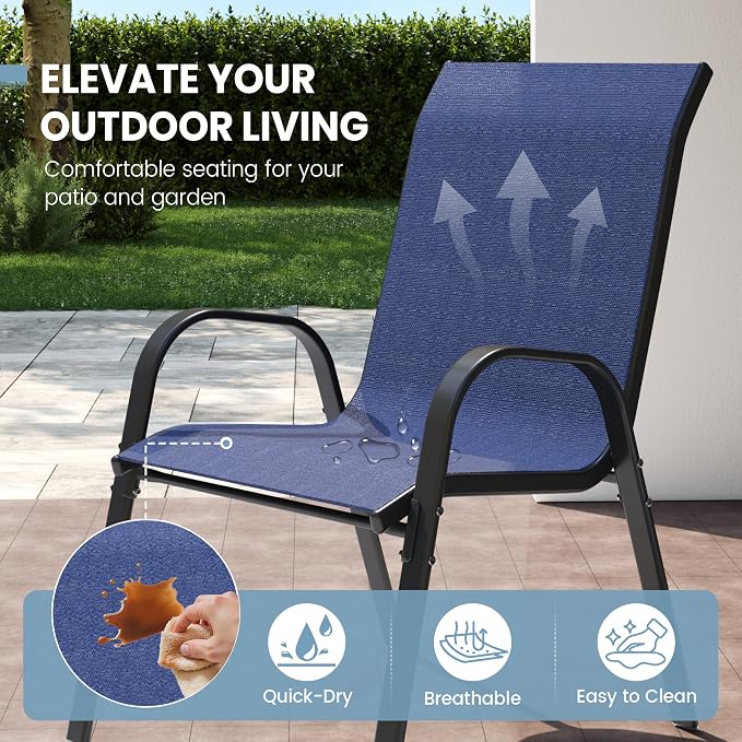 Patio Dining Chairs Set of 8, Outdoor High Stacking Chairs，Breathable Fabric - Image 8