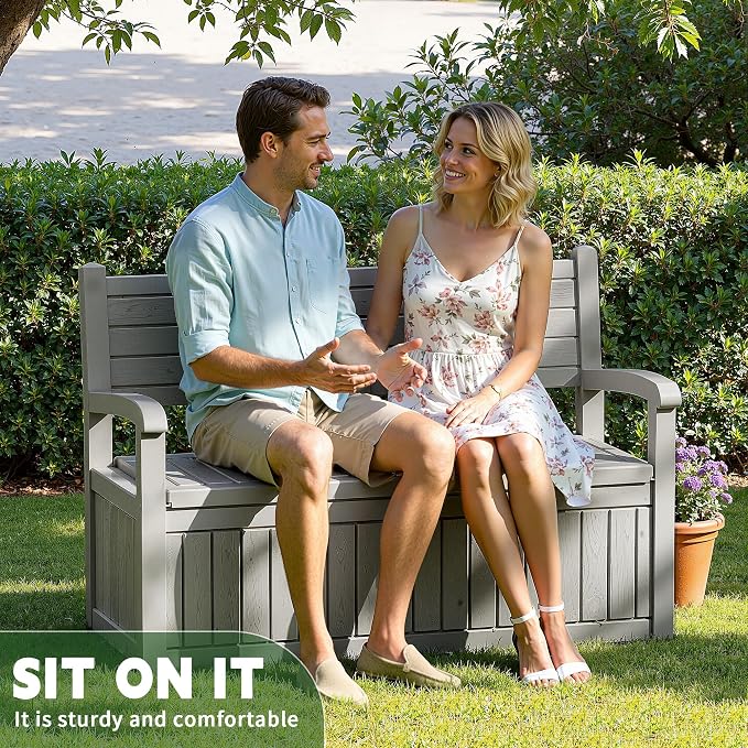 80 Gallon Outdoor Storage Bench, Waterproof Resin Deck Box - Image 8