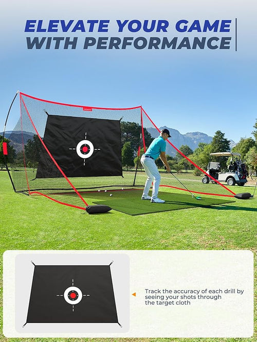 10x7ft Golf Hitting Net with Built in Side Barriers, Heavy Duty Practice Net for Driving Swing Chipping Home Simulator Training, Portable Training Aid with Carry Bag