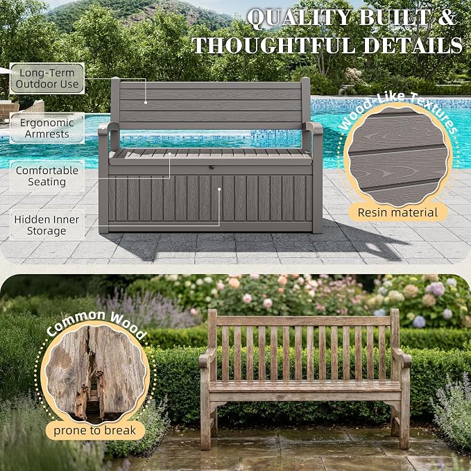 80-Gallon Deck Box Outdoor Storage Bench, Waterproof Outdoor Storage Box - Image 3
