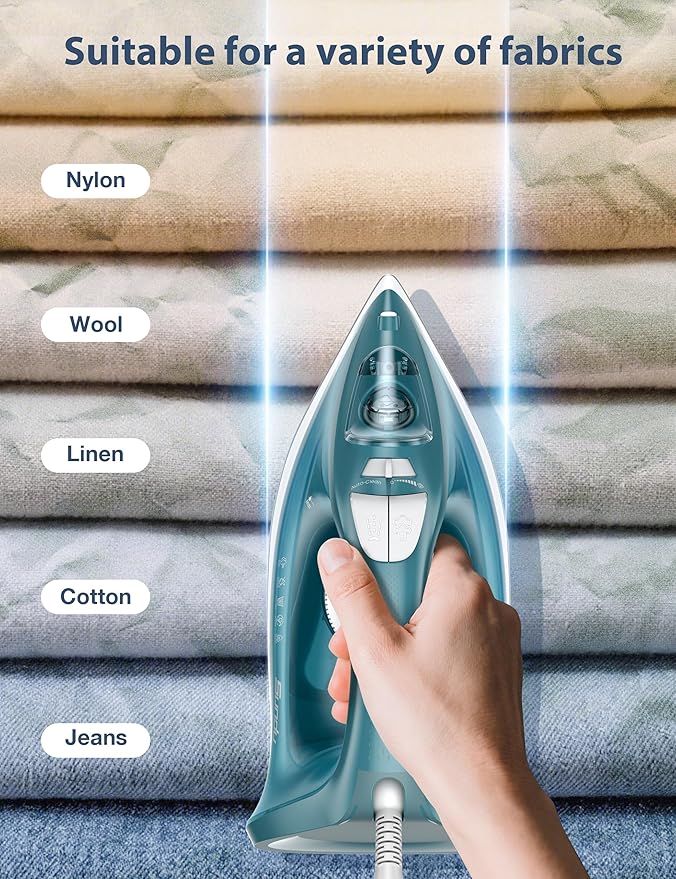 Iron Steamer for Clothes, Ceramic Soleplate, 500 Microsteam Holes, Powerful Steam Iron, Adjustable Steam, Burst of Steam, Self-Clean, Anti-Calc, Lightweight, Leakproof, Long-Lasting Steam