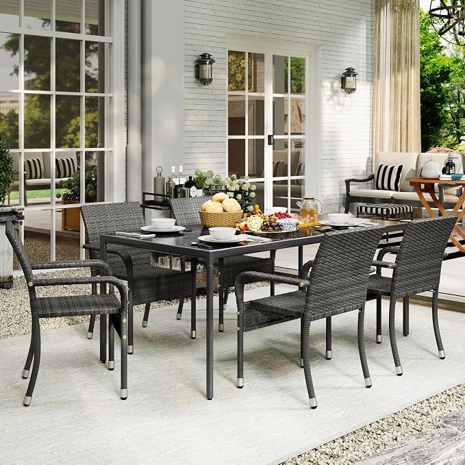 Yaheetech Set of 2 Stackable Outdoor Rattan Dining Chairs, All-Weather Firepits - Image 2