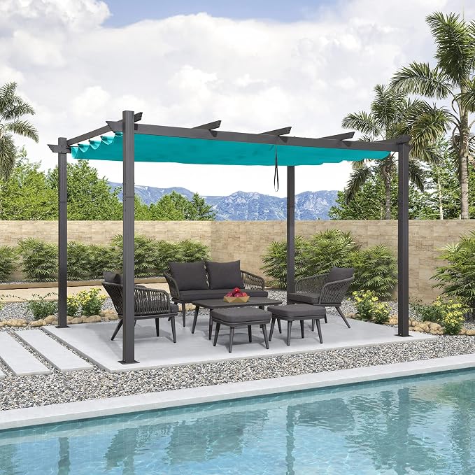 PURPLE LEAF Outdoor Pergola Retractable Aluminum 10' X 13', Turquoise Blue | - Image 2