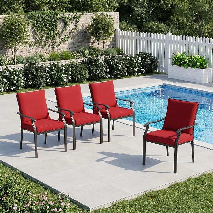 LVUYOYO Outdoor Patio Dining Chairs Set of 4, Metal Stackable Chairs Set - Image 2